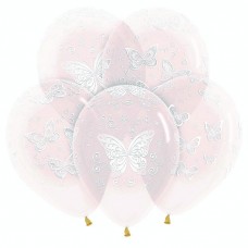 Воздушный шар с рисунком "Бабочки (3 дизайна)", Прозрачный Кристал, 5 ст.. Размер 30 см