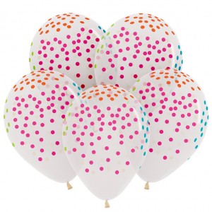 Воздушные шары с рисунком Конфетти цветное, Прозрачный Кристал, 5 ст.