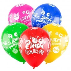 Воздушные шары с рисунком "С днём рождения смайлики" , Ассорти Пастель