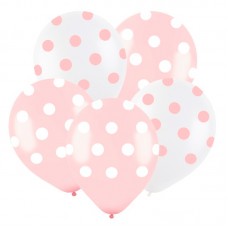 Воздушные шары с рисунком Горох розовый, Розовый Пастель, 5 ст.