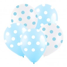 Воздушные шары с рисунком Горох голубой, Светло-голубой Пастель, 5 ст.