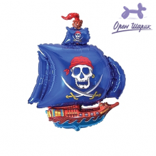 Фольгированный шар на палочке Пиратский корабль (синий) / Pirate Ship (14"/39 см)	