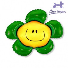 Фольгированный шар на палочке Цветочек (солнечная улыбка) зелёный / Flower (14"/36 см)	