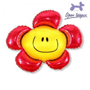 Фольгированный шар на палочке Цветочек (солнечная улыбка) красный / Flower (14"/36 см)