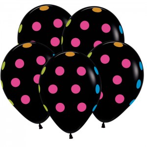 Воздушный шар с рисунком "Большие кружки Разноцветные Неон", Черный Пастель, 5 ст.. Sempertex