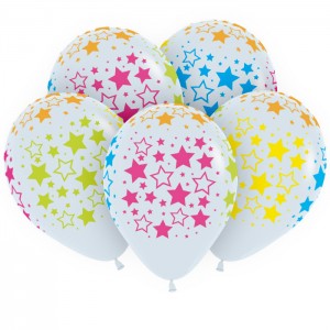 Воздушные шары с рисунком "Звезды Разноцветные Неон", Прозрачный, Кристалл, 5 ст., 5 цв. Sempertex