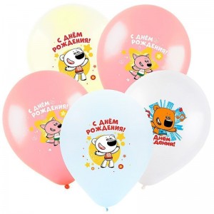 Воздушные шары с рисунком Ми-Ми-Мишки С днем рождения, Ассорти Пастель 5 цв.