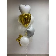 Фонтан из 10ти шаров с фольгированными звёздами и сердцами Фонтан из 10ти шаров с фольгированными звёздами и сердцами