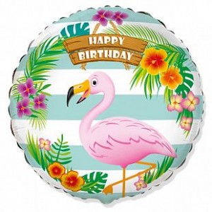 Фольгированный шар "Фламинго С Днем Рожденият" размер 18"/48 см. 