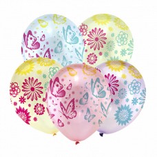 Воздушный шар с рисунком Цветы и бабочки, Ассорти Кристальные шары