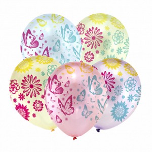 Воздушный шар с рисунком Цветы и бабочки, Ассорти Кристальные шары